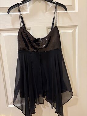 Guess by Marciano Black Sequin Camisole with Sheer Handkerchief Hem